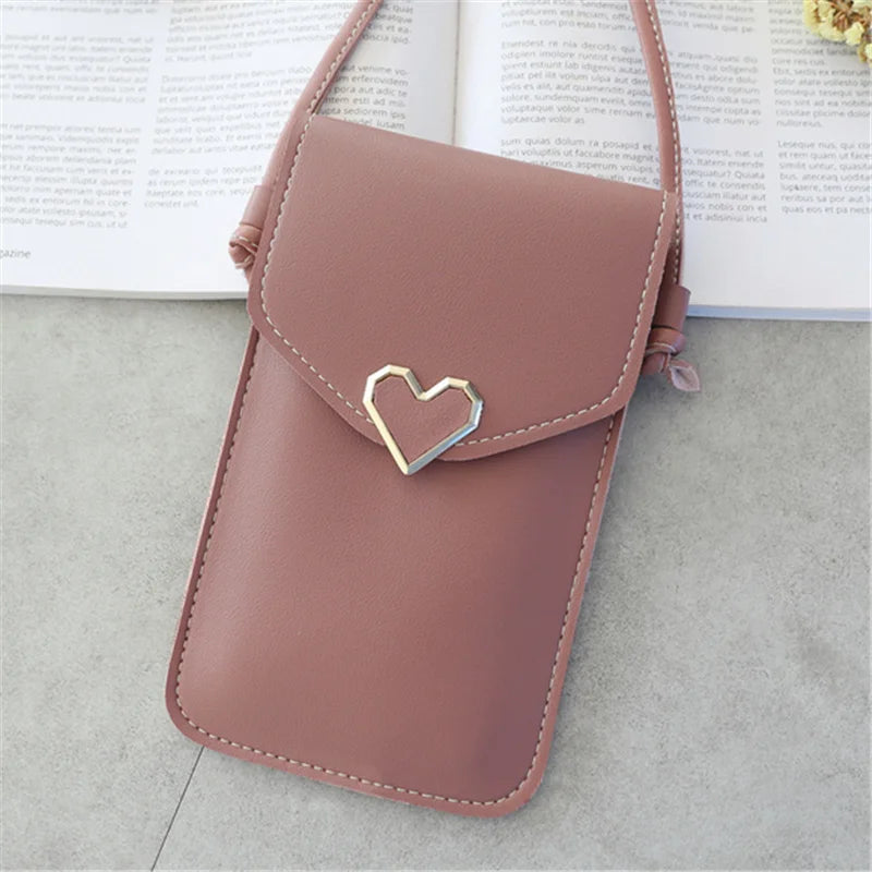 Women’s PU Leather Crossbody Bag with Transparent Touch Screen Wallet