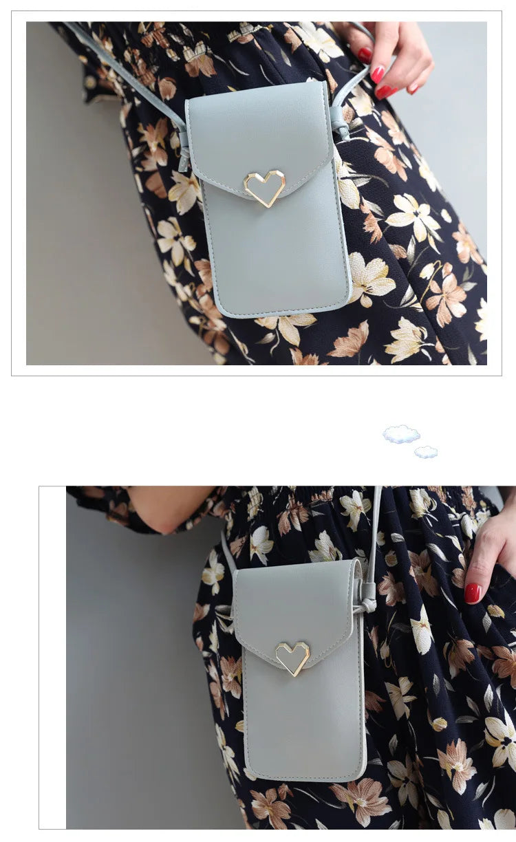 Women’s PU Leather Crossbody Bag with Transparent Touch Screen Wallet