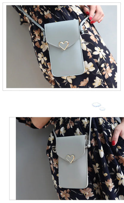 Women’s PU Leather Crossbody Bag with Transparent Touch Screen Wallet
