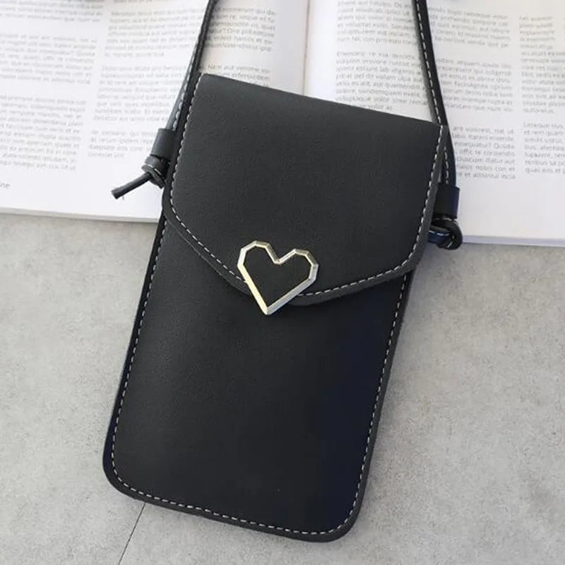 Women’s PU Leather Crossbody Bag with Transparent Touch Screen Wallet