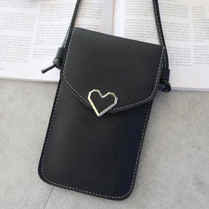 Women’s PU Leather Crossbody Bag with Transparent Touch Screen Wallet