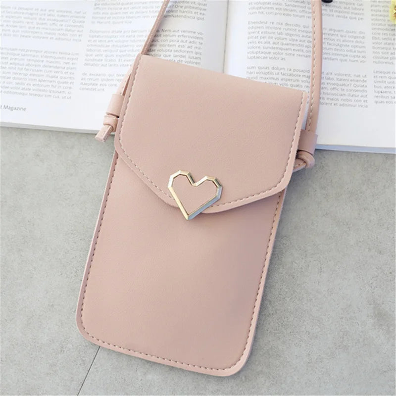 Women’s PU Leather Crossbody Bag with Transparent Touch Screen Wallet