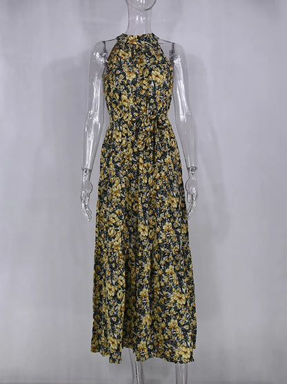 Fitshinling Bohemian Summer Maxi Dress Women Polka Dot Sleeveless Sundress Slim A Line Vintage Long Dresses Holiday Vestidos New