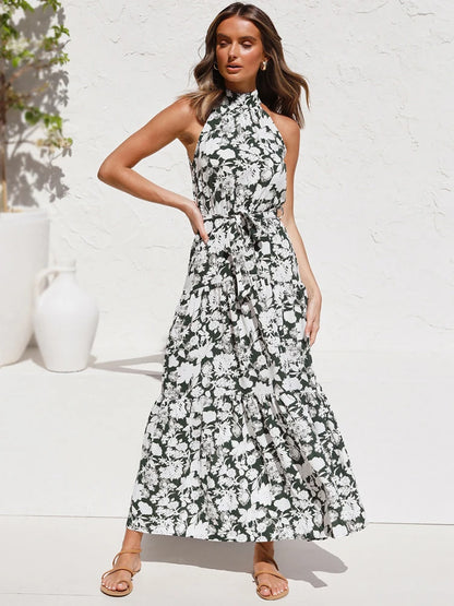 Fitshinling Bohemian Summer Maxi Dress Women Polka Dot Sleeveless Sundress Slim A Line Vintage Long Dresses Holiday Vestidos New