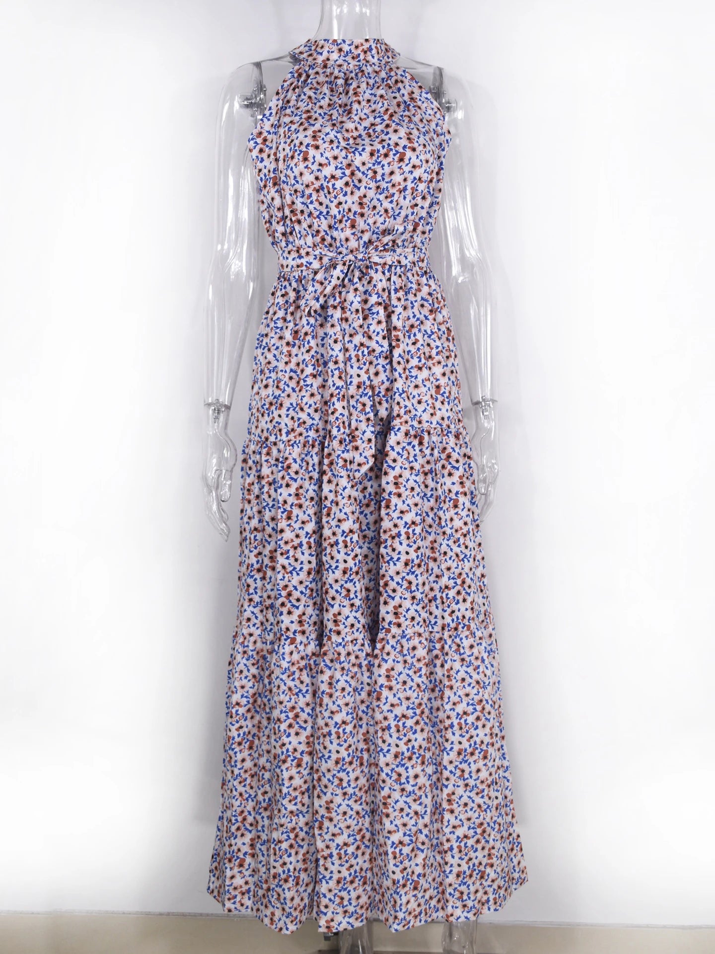 Fitshinling Bohemian Summer Maxi Dress Women Polka Dot Sleeveless Sundress Slim A Line Vintage Long Dresses Holiday Vestidos New