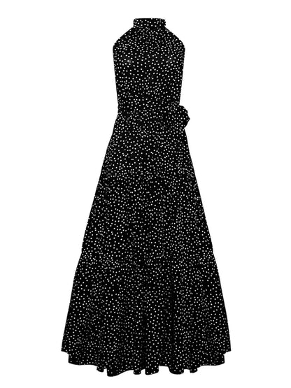 Fitshinling Bohemian Summer Maxi Dress Women Polka Dot Sleeveless Sundress Slim A Line Vintage Long Dresses Holiday Vestidos New