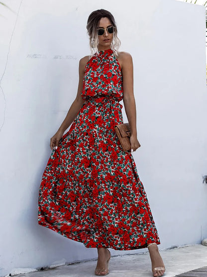 Fitshinling Bohemian Summer Maxi Dress Women Polka Dot Sleeveless Sundress Slim A Line Vintage Long Dresses Holiday Vestidos New