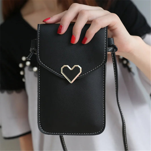 Women’s PU Leather Crossbody Bag with Transparent Touch Screen Wallet