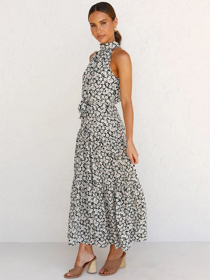 Fitshinling Bohemian Summer Maxi Dress Women Polka Dot Sleeveless Sundress Slim A Line Vintage Long Dresses Holiday Vestidos New