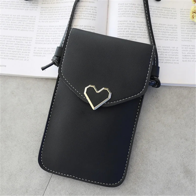 Women’s PU Leather Crossbody Bag with Transparent Touch Screen Wallet
