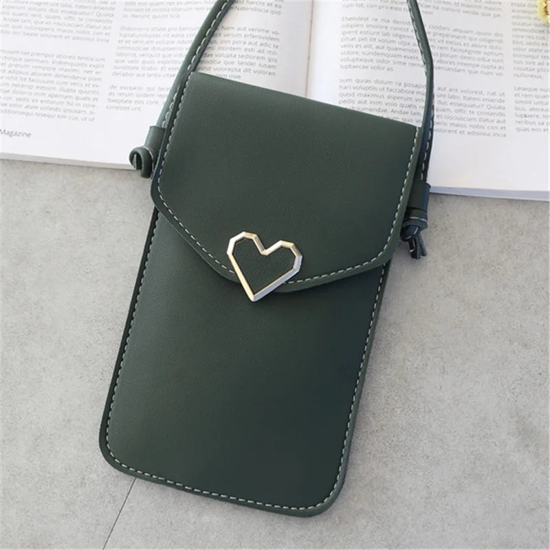 Women’s PU Leather Crossbody Bag with Transparent Touch Screen Wallet