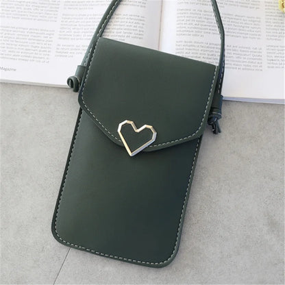 Women’s PU Leather Crossbody Bag with Transparent Touch Screen Wallet
