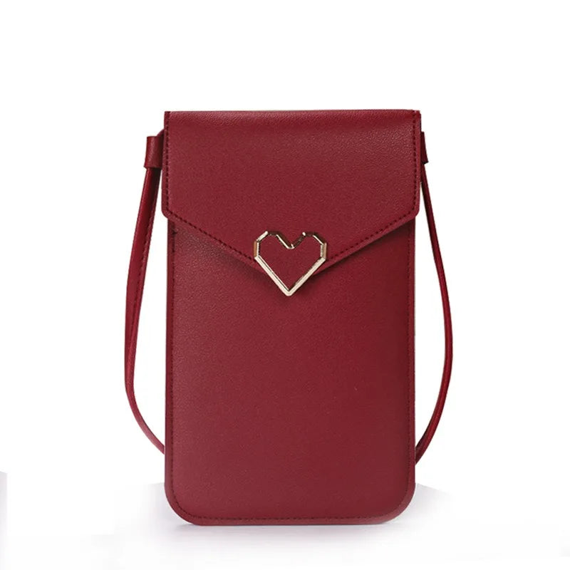 Women’s PU Leather Crossbody Bag with Transparent Touch Screen Wallet