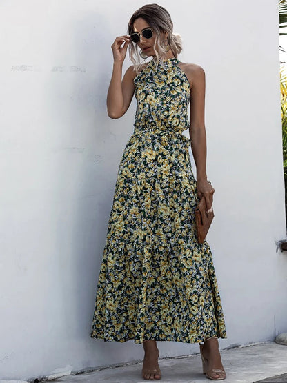 Fitshinling Bohemian Summer Maxi Dress Women Polka Dot Sleeveless Sundress Slim A Line Vintage Long Dresses Holiday Vestidos New