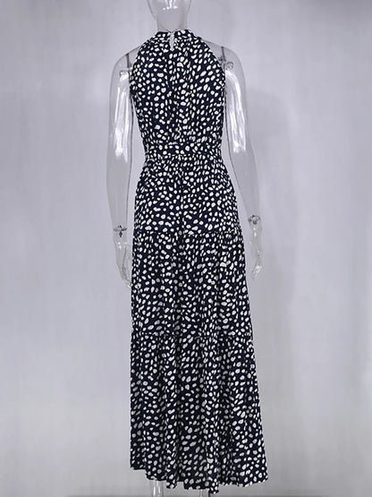 Fitshinling Bohemian Summer Maxi Dress Women Polka Dot Sleeveless Sundress Slim A Line Vintage Long Dresses Holiday Vestidos New