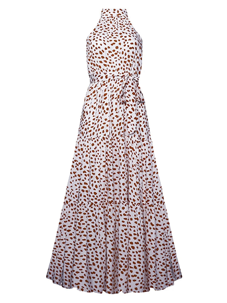 Fitshinling Bohemian Summer Maxi Dress Women Polka Dot Sleeveless Sundress Slim A Line Vintage Long Dresses Holiday Vestidos New