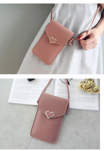 Women’s PU Leather Crossbody Bag with Transparent Touch Screen Wallet