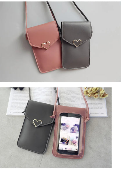 Women’s PU Leather Crossbody Bag with Transparent Touch Screen Wallet