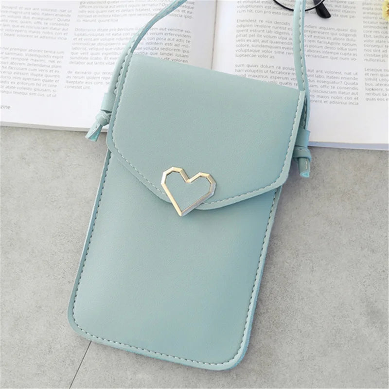Women’s PU Leather Crossbody Bag with Transparent Touch Screen Wallet