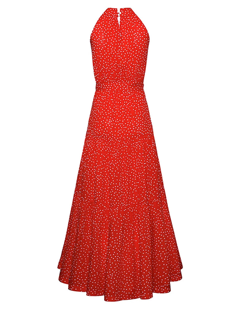 Fitshinling Bohemian Summer Maxi Dress Women Polka Dot Sleeveless Sundress Slim A Line Vintage Long Dresses Holiday Vestidos New