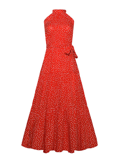 Fitshinling Bohemian Summer Maxi Dress Women Polka Dot Sleeveless Sundress Slim A Line Vintage Long Dresses Holiday Vestidos New