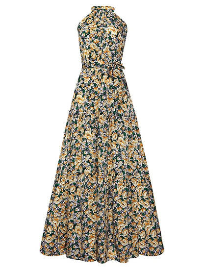 Fitshinling Bohemian Summer Maxi Dress Women Polka Dot Sleeveless Sundress Slim A Line Vintage Long Dresses Holiday Vestidos New