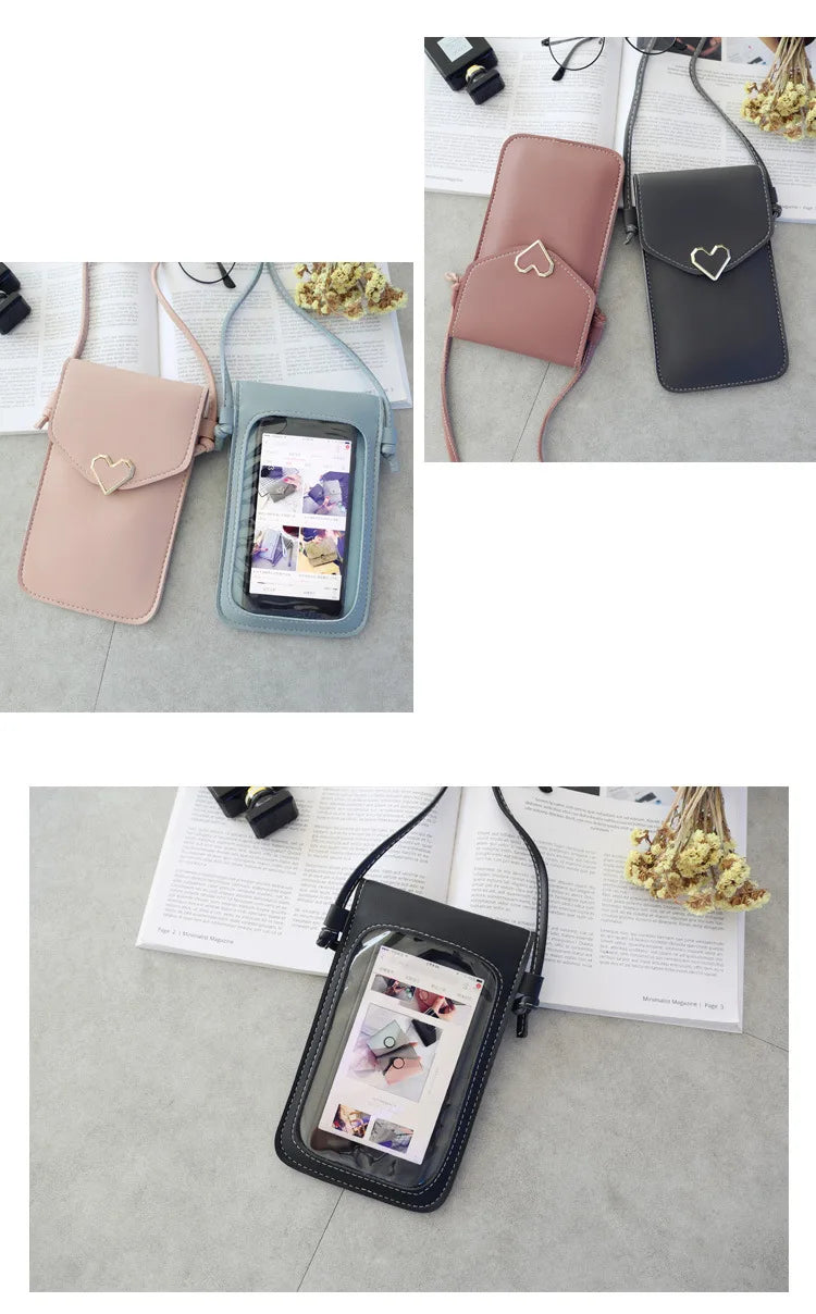 Women’s PU Leather Crossbody Bag with Transparent Touch Screen Wallet