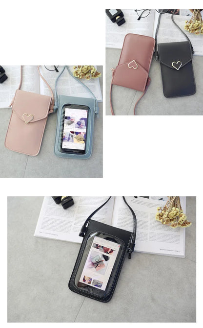 Women’s PU Leather Crossbody Bag with Transparent Touch Screen Wallet