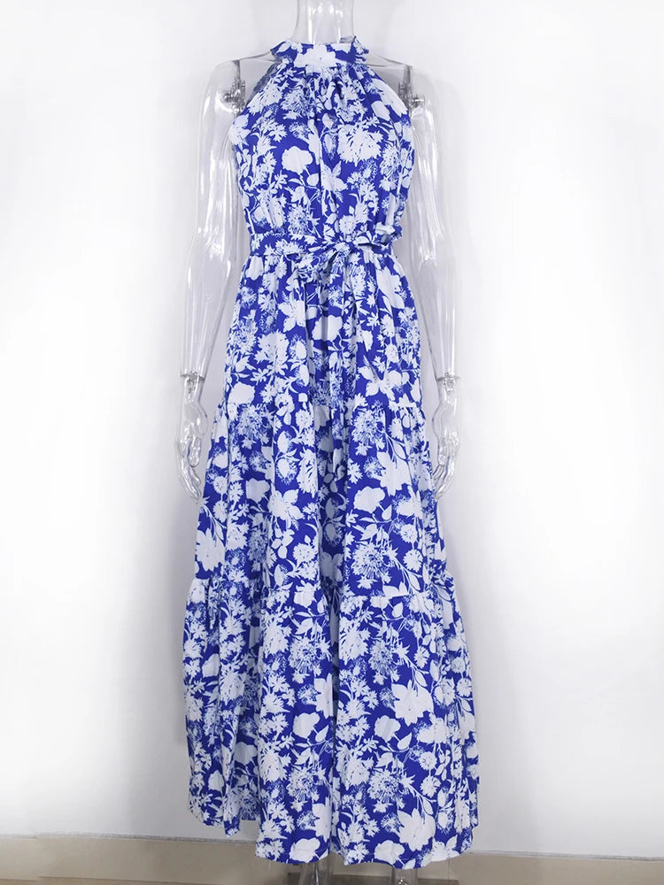 Fitshinling Bohemian Summer Maxi Dress Women Polka Dot Sleeveless Sundress Slim A Line Vintage Long Dresses Holiday Vestidos New