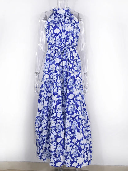 Fitshinling Bohemian Summer Maxi Dress Women Polka Dot Sleeveless Sundress Slim A Line Vintage Long Dresses Holiday Vestidos New