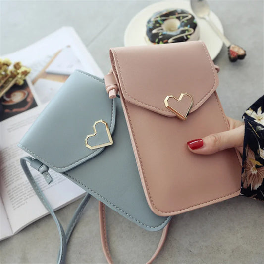 Women’s PU Leather Crossbody Bag with Transparent Touch Screen Wallet