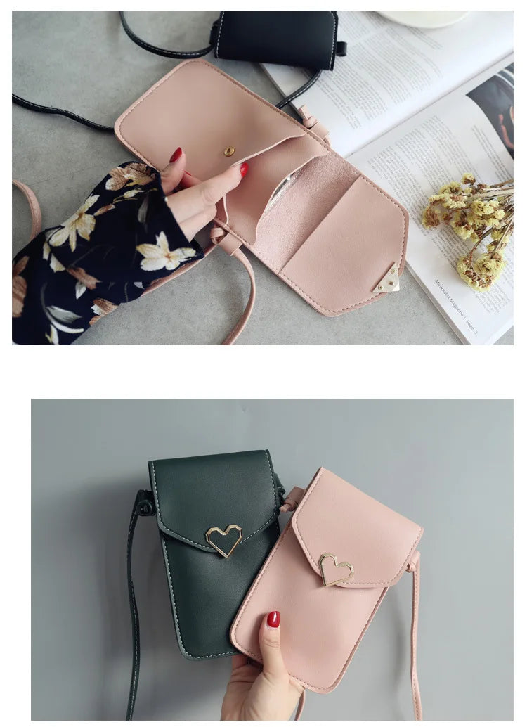 Women’s PU Leather Crossbody Bag with Transparent Touch Screen Wallet