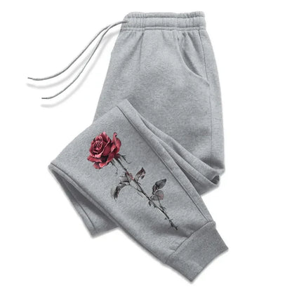 Rose Printed Trousers for Women Autumn Winter High Quality Drawstring Soft Jogger Pants Daily Casual Sports Versatile Sweatpants