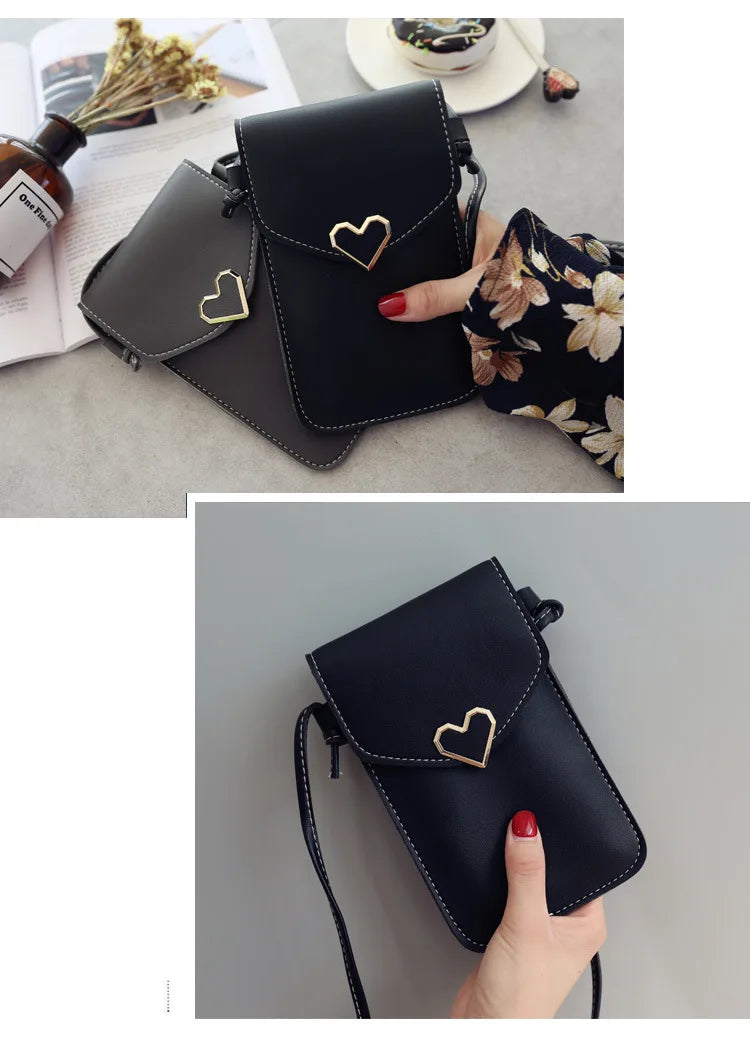 Women’s PU Leather Crossbody Bag with Transparent Touch Screen Wallet