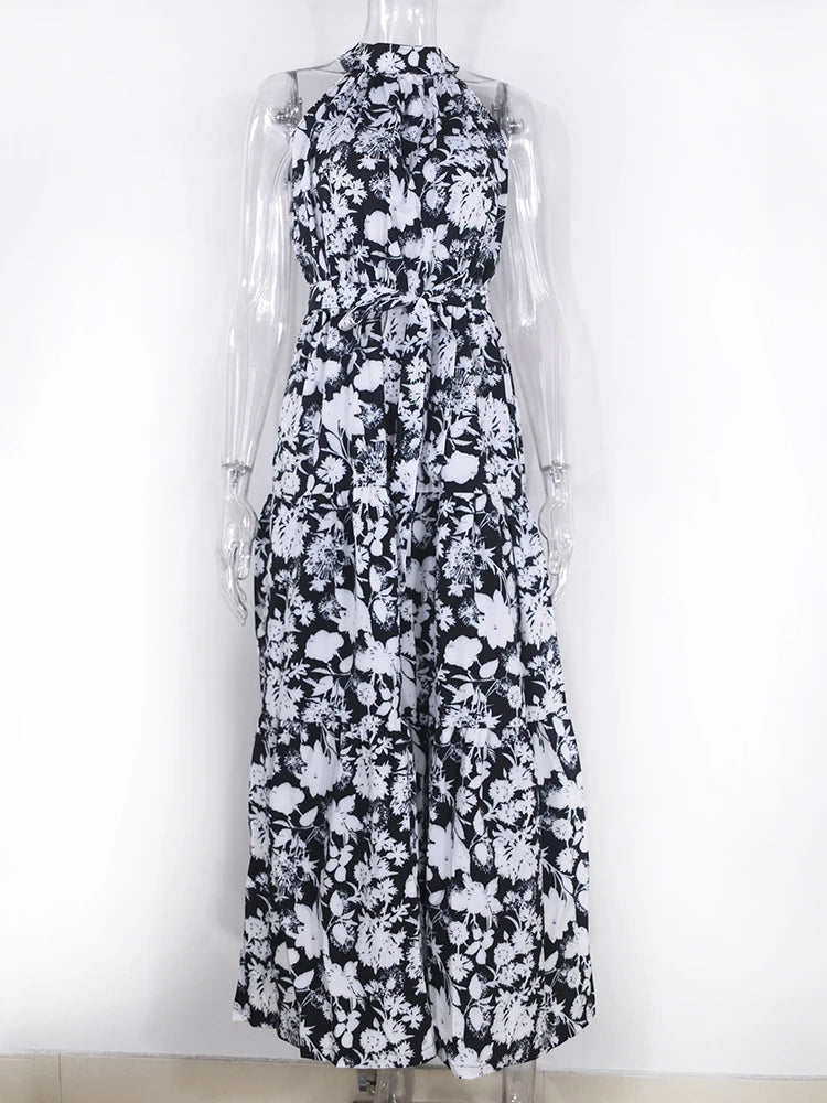 Fitshinling Bohemian Summer Maxi Dress Women Polka Dot Sleeveless Sundress Slim A Line Vintage Long Dresses Holiday Vestidos New