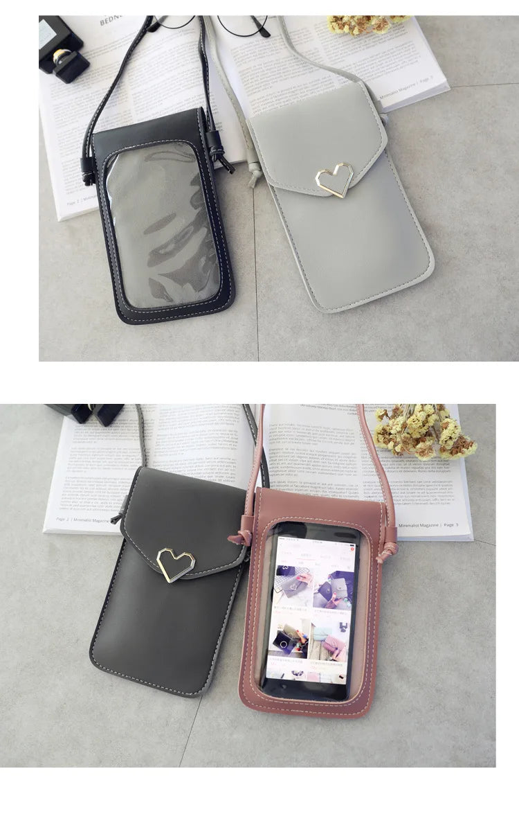 Women’s PU Leather Crossbody Bag with Transparent Touch Screen Wallet