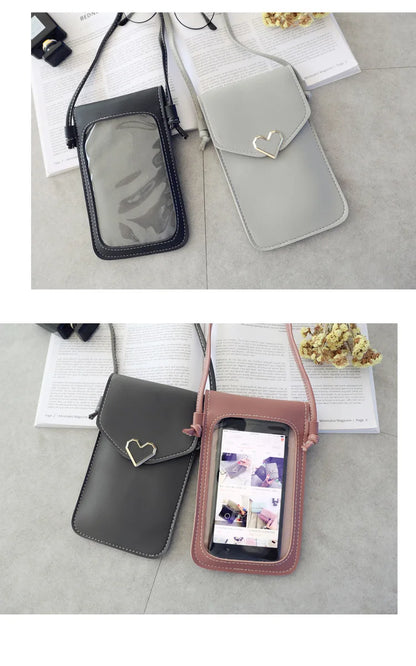 Women’s PU Leather Crossbody Bag with Transparent Touch Screen Wallet