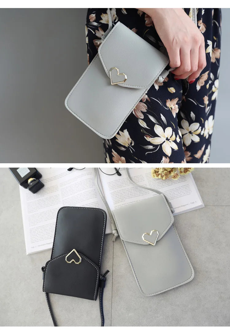 Women’s PU Leather Crossbody Bag with Transparent Touch Screen Wallet