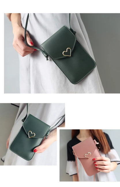 Women’s PU Leather Crossbody Bag with Transparent Touch Screen Wallet
