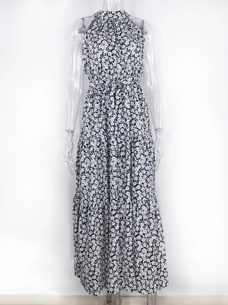 Fitshinling Bohemian Summer Maxi Dress Women Polka Dot Sleeveless Sundress Slim A Line Vintage Long Dresses Holiday Vestidos New
