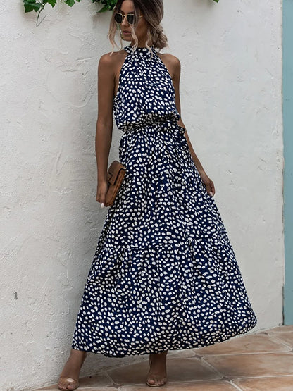Fitshinling Bohemian Summer Maxi Dress Women Polka Dot Sleeveless Sundress Slim A Line Vintage Long Dresses Holiday Vestidos New