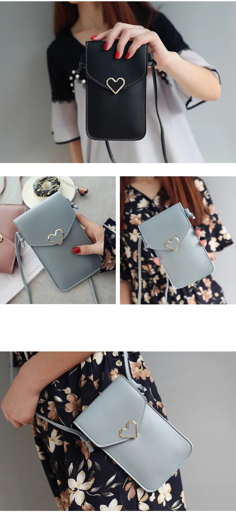 Women’s PU Leather Crossbody Bag with Transparent Touch Screen Wallet