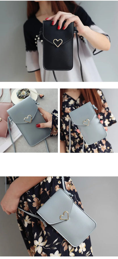 Women’s PU Leather Crossbody Bag with Transparent Touch Screen Wallet