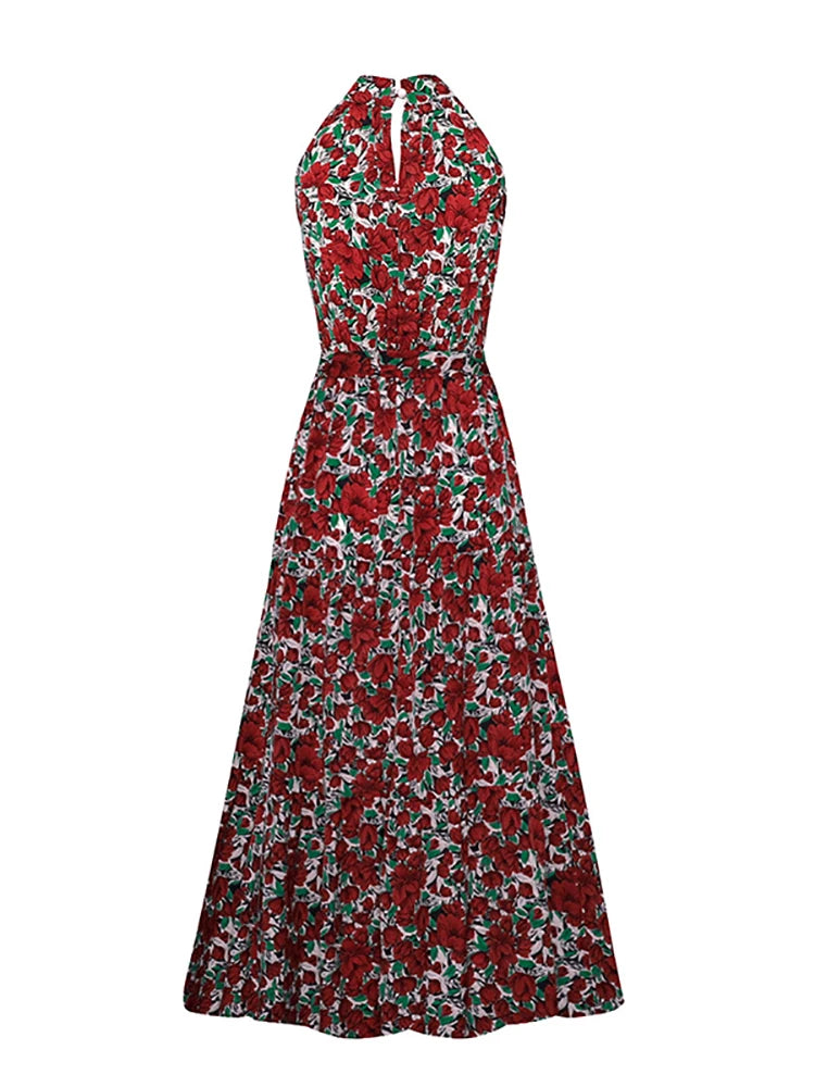 Fitshinling Bohemian Summer Maxi Dress Women Polka Dot Sleeveless Sundress Slim A Line Vintage Long Dresses Holiday Vestidos New