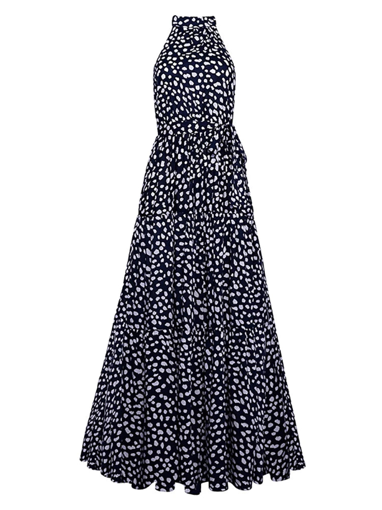 Fitshinling Bohemian Summer Maxi Dress Women Polka Dot Sleeveless Sundress Slim A Line Vintage Long Dresses Holiday Vestidos New