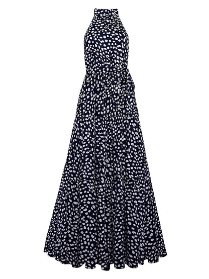 Fitshinling Bohemian Summer Maxi Dress Women Polka Dot Sleeveless Sundress Slim A Line Vintage Long Dresses Holiday Vestidos New