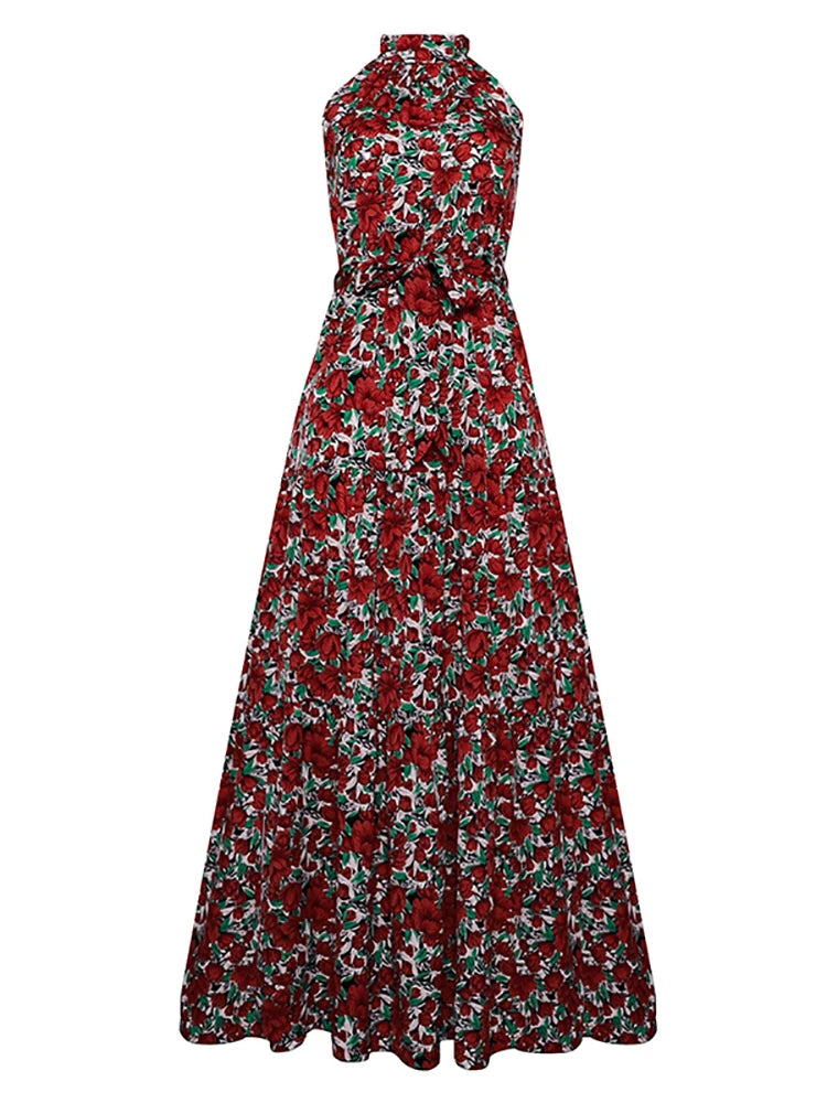 Fitshinling Bohemian Summer Maxi Dress Women Polka Dot Sleeveless Sundress Slim A Line Vintage Long Dresses Holiday Vestidos New