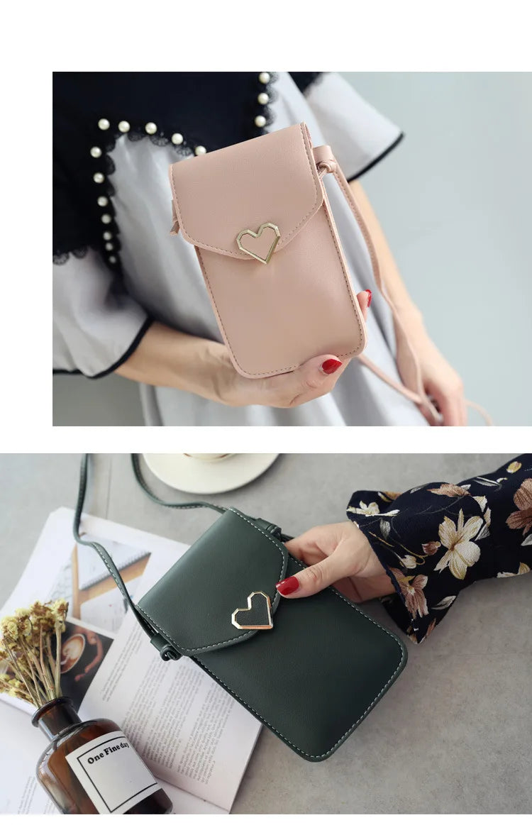 Women’s PU Leather Crossbody Bag with Transparent Touch Screen Wallet
