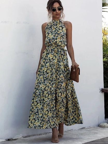 Fitshinling Bohemian Summer Maxi Dress Women Polka Dot Sleeveless Sundress Slim A Line Vintage Long Dresses Holiday Vestidos New