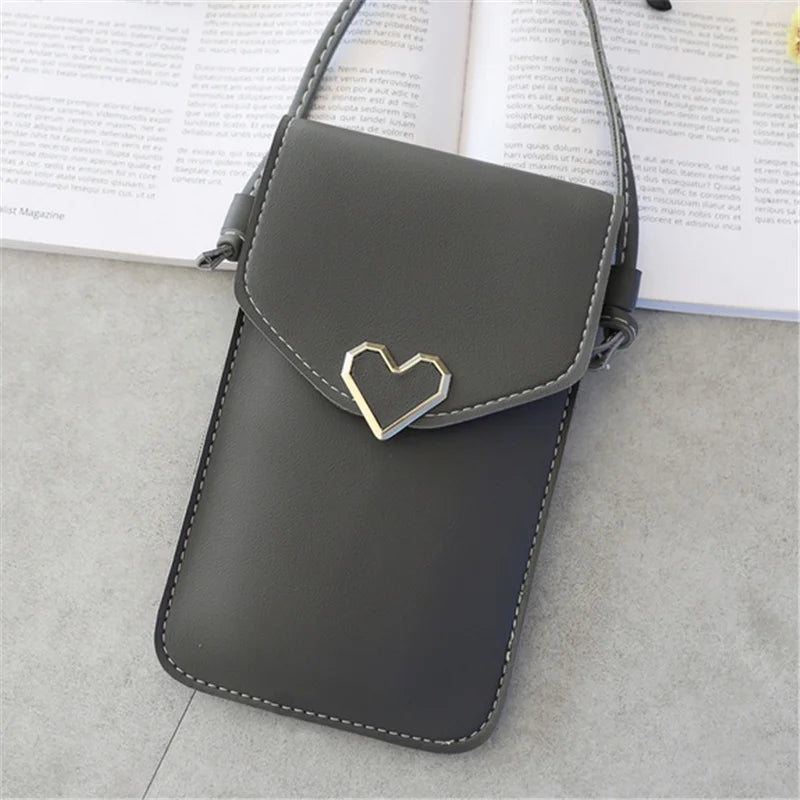Women’s PU Leather Crossbody Bag with Transparent Touch Screen Wallet